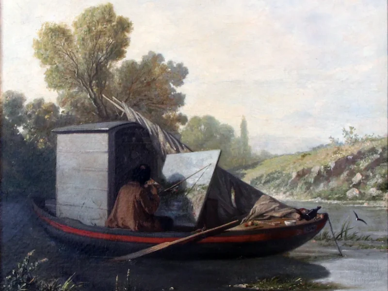 1813-Charles-Edouard Elmerich - Daubigny che dipinge nella sua barca - Museo di Mainssieux